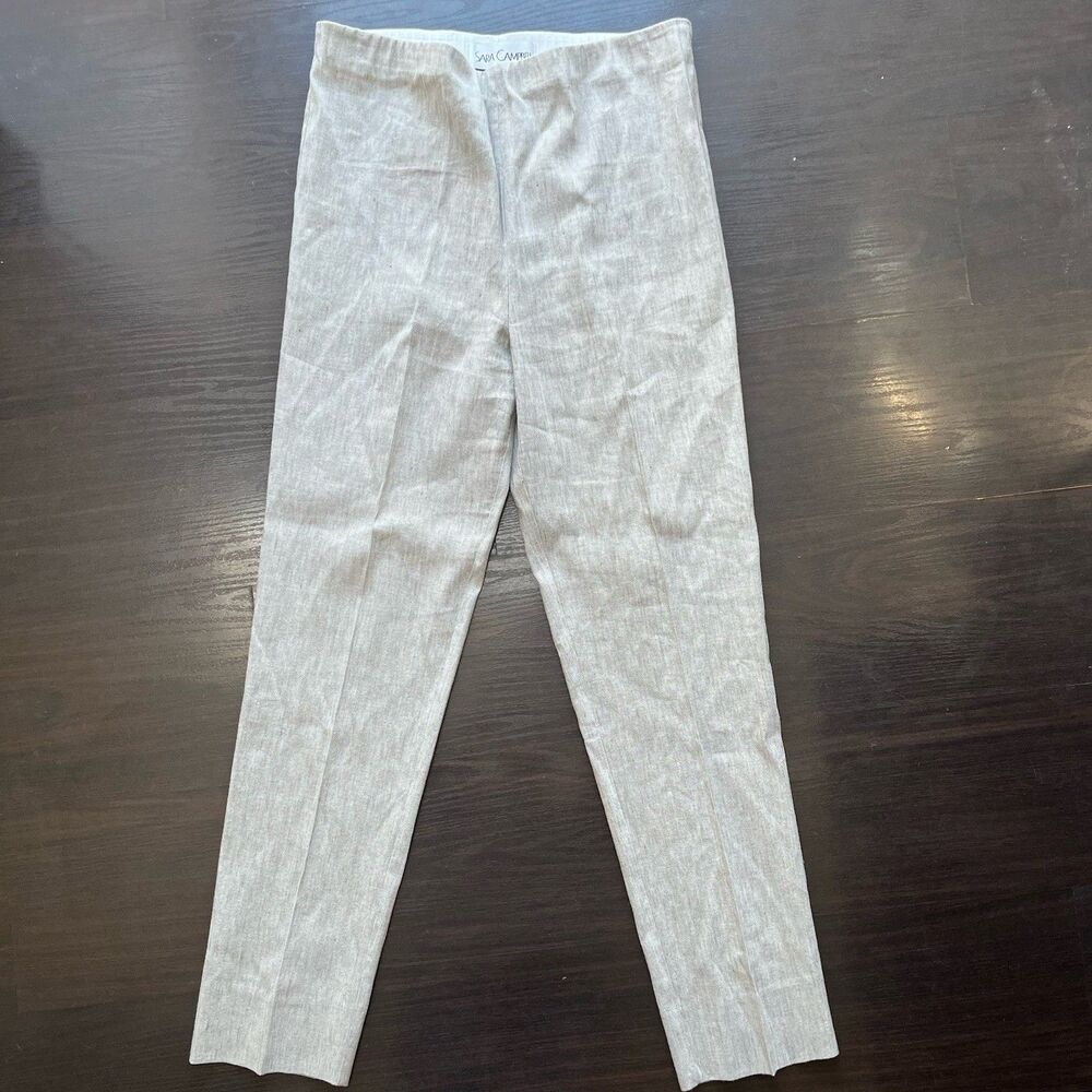 SARA CAMPBELL Sheri Linen Blend Pants High Rise Slim Leg Pull On Flat Front Sz L